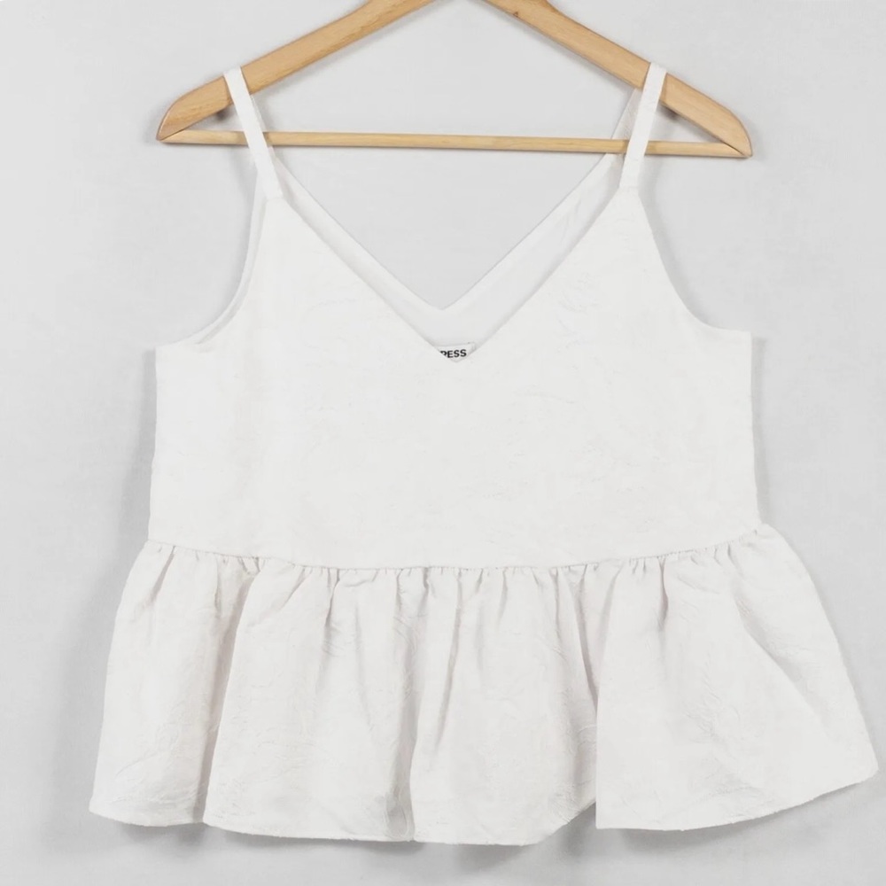 NWT White Floral Jacquard Boxy Peplum Cami | Express | MEDIUM